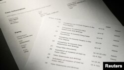 A document briefly posted on and then taken down from the official Fulton County, Georgia, court website shows a list of potential felony charges against former President Donald Trump on Aug. 14, 2023.
