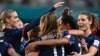 Netherlands' forward #22 Esmee Brugts (2nd R) celebrates with her teammates after scoring her team's third goal during the Women's World Cup Group E football match between Vietnam and the Netherlands at Dunedin Stadium, Aug. 1, 2023. 