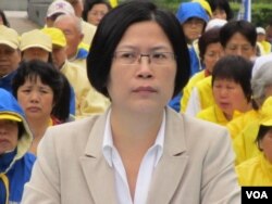 台湾法轮功律师团发言人朱婉琪 （美国之音张永泰拍摄）