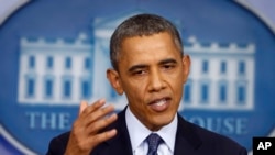Tổng thống Obama nói về việc chính phủ đóng cửa và mức trần vay nợ tại Phòng Báo chí Tòa Bạch Ốc 8/10/13